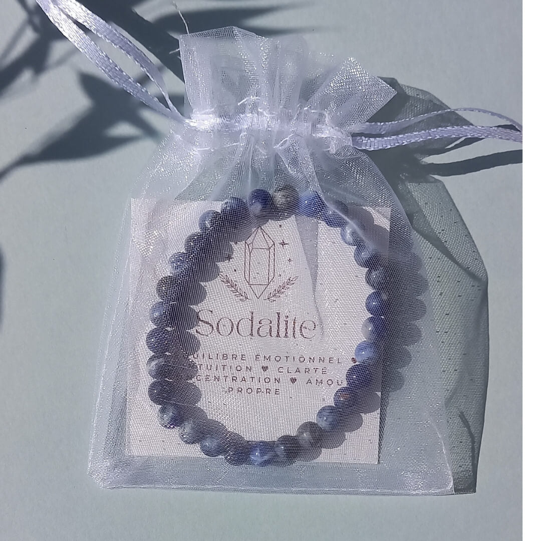 Sodalite round stone Bracelet with Cards and Organza bag - Unik by Nature