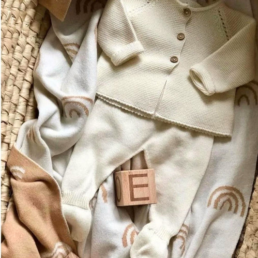 Baby Knit Set - Cardigan and Pants organic cotton ecru white