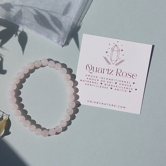 Rose Quartz stone Bracelet with Cards and Organza bag - Unik by Nature
