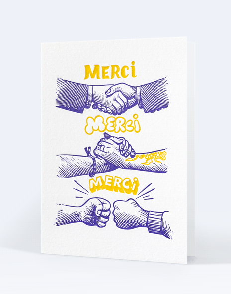 Merci Merci Merci Carte double avec Enveloppe jaune vif - Unik by Nature