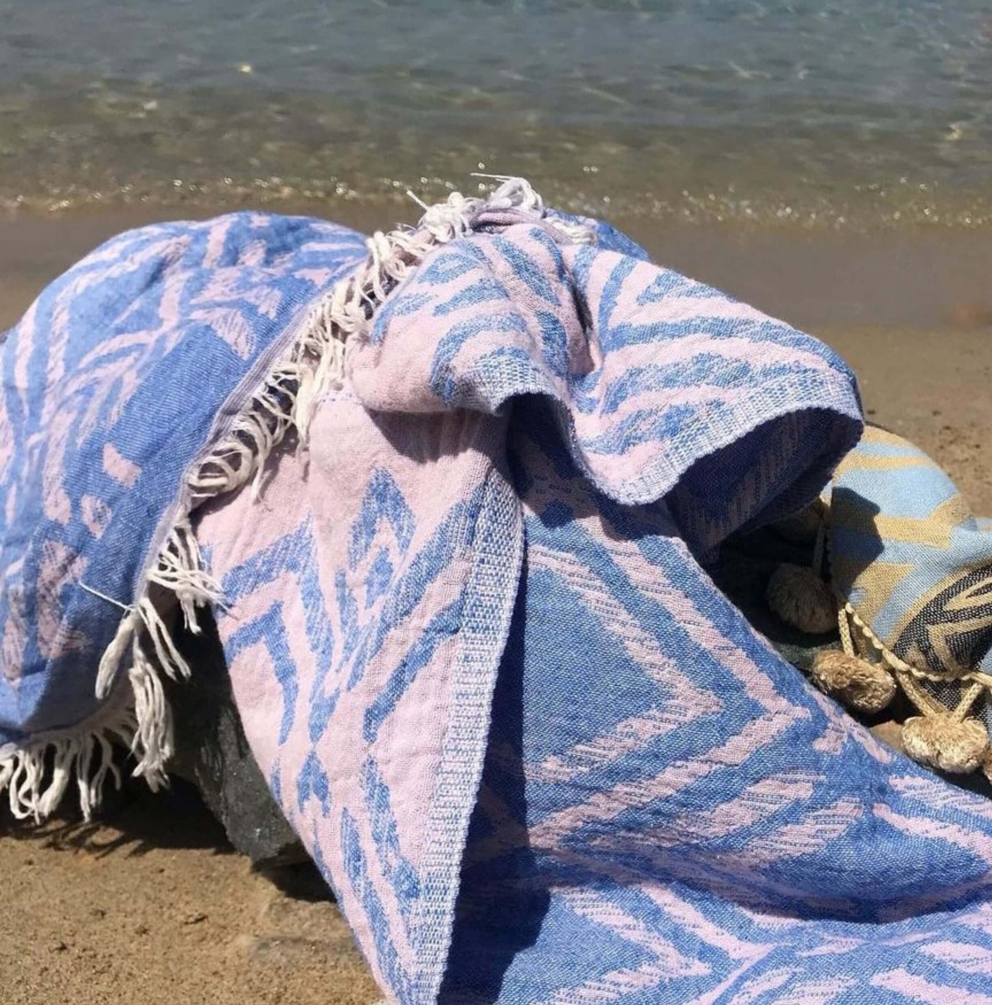 Pestemal Towel or Throw Aegiali Sky Blue & Pale Pink - Unik by Nature