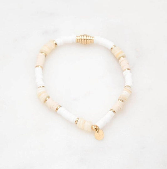 Golden and white bracelet Boraelle with Heishi beads - Unik by Nature