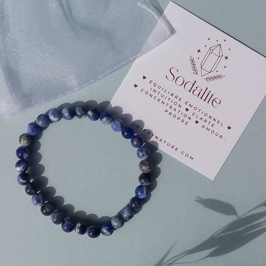 Sodalite round stone Bracelet with Cards and Organza bag - Unik by Nature