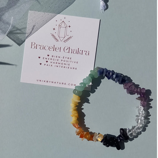 Chakra Chip stone Bracelet with Cards and organza bag - Unik by Nature