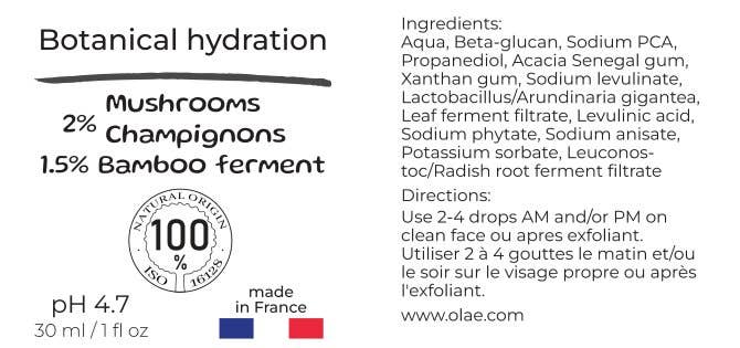 Olae - Botanical hydration 2% Mushrooms , 1.5% Bamboo ferment