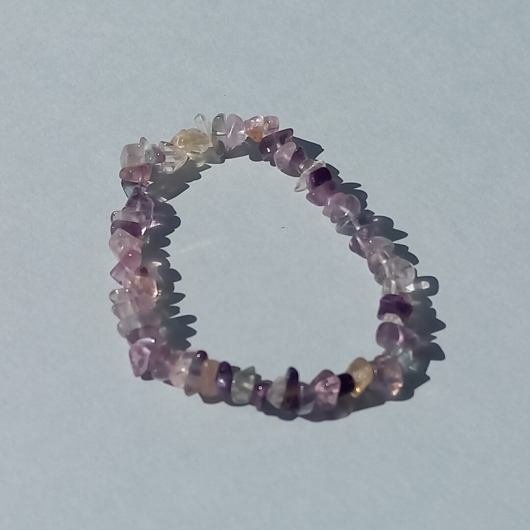 Rainbow Flourite chip stone Bracelet with Cards and Organza bag - Unik by Nature