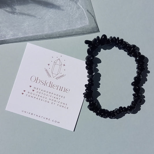 Obsidian Chip Stone Bracelet with Cards and Organza bag - Unik by Nature