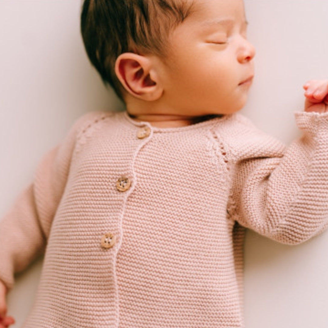 Ensemble bébé 2 pièces en coton bio - Cardigan et pantalon rose blush