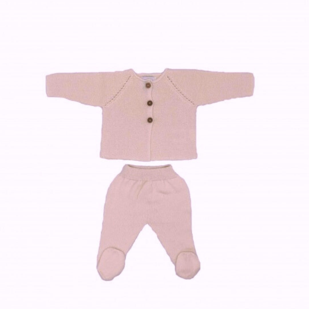 Ensemble bébé 2 pièces en coton bio - Cardigan et pantalon rose blush