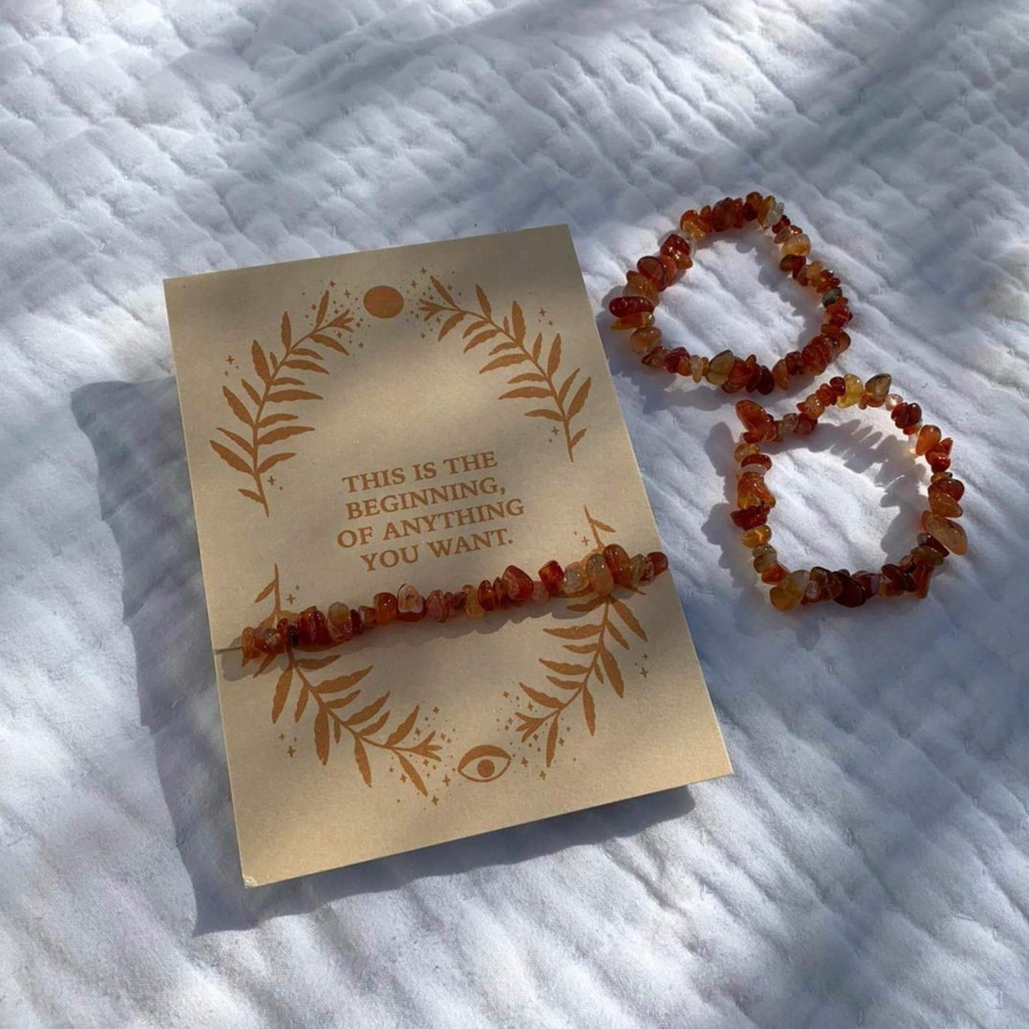 Carnelian Chip Bracelet Card - This is the beginning of anything you want - Unik by Nature