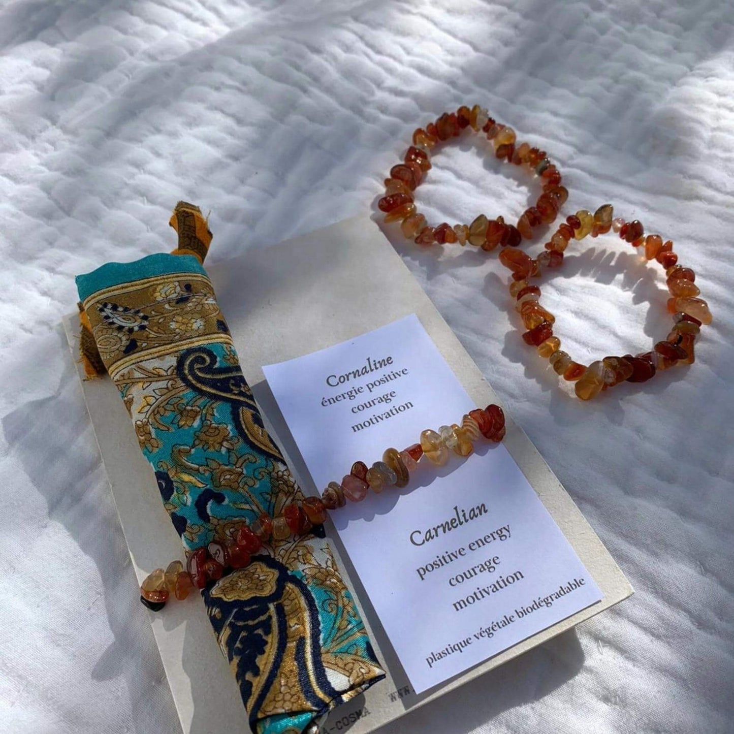 Carnelian Chip Bracelet Card - This is the beginning of anything you want - Unik by Nature