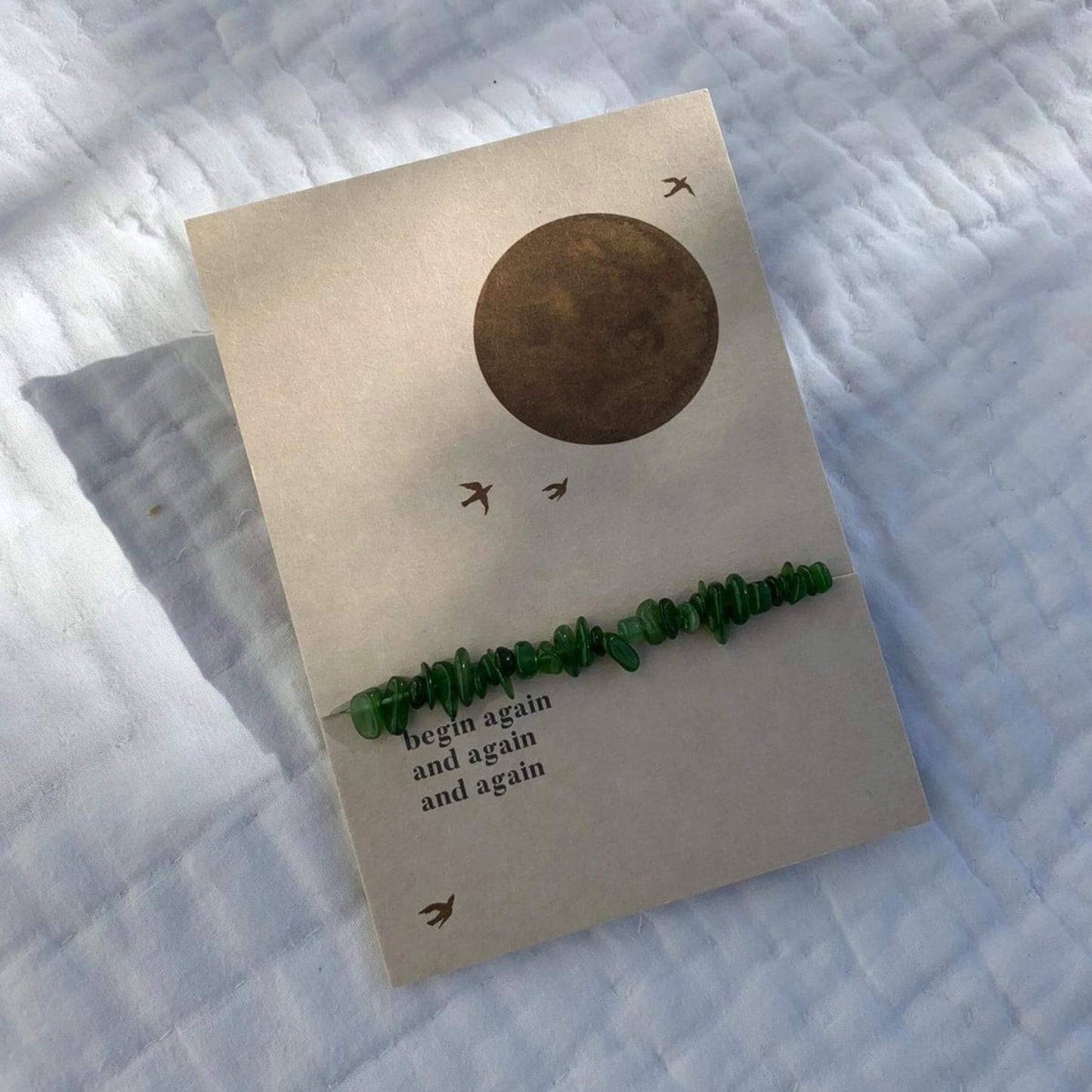 Jade Nephrite Chip Bracelet Card -  Begin again and again and again - Unik by Nature