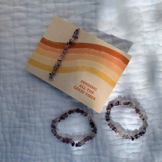 Rainbow flourite Chip Bracelet Card -  Sending all the good vibes - Unik by Nature