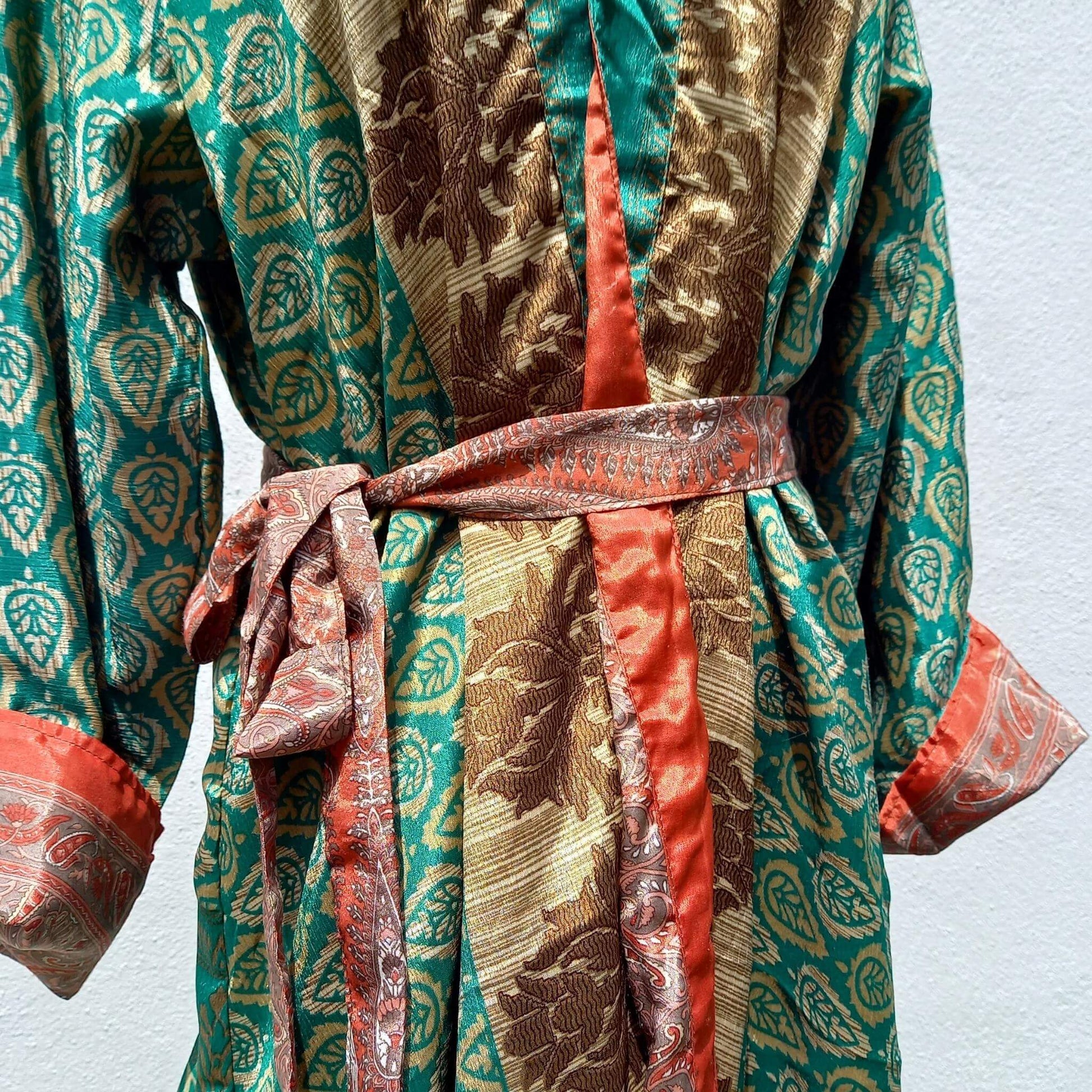 Long silk Kimono Jade No36 - Unik by Nature