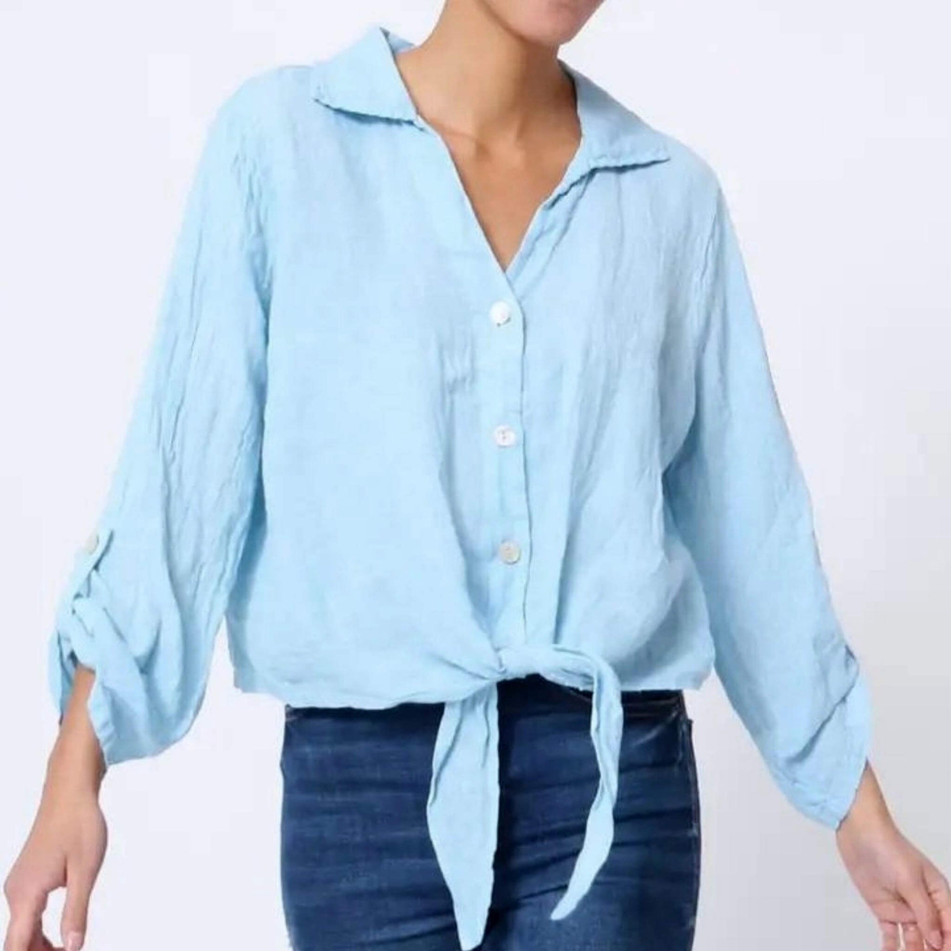 Olbia Linen Shirt with front knot - Unik by Nature