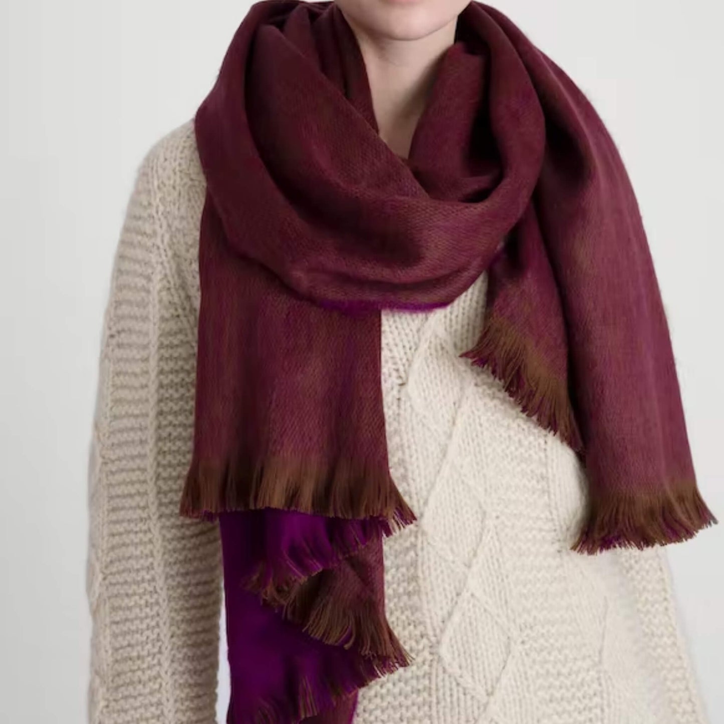 Alpaca Double Scarf Plum red & Chocolate brown - Unik by Nature