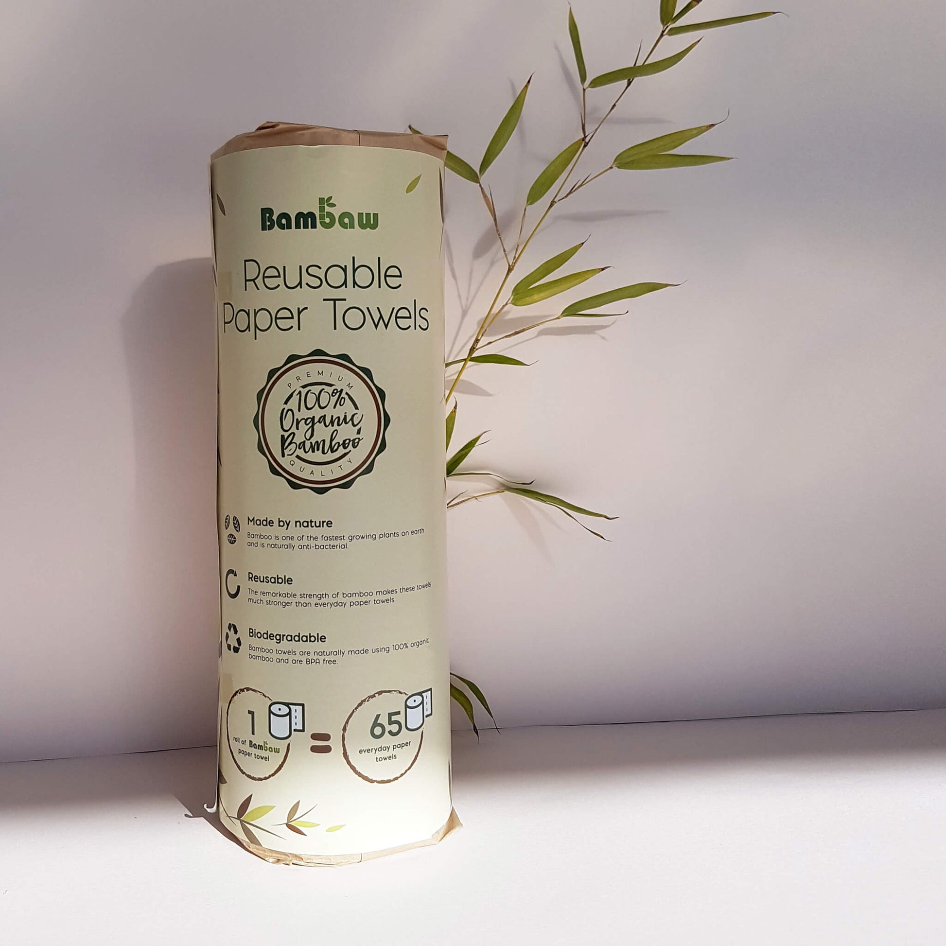Washable Organic Bamboo Paper Towel Roll - 20 Sheets - Unik by Nature