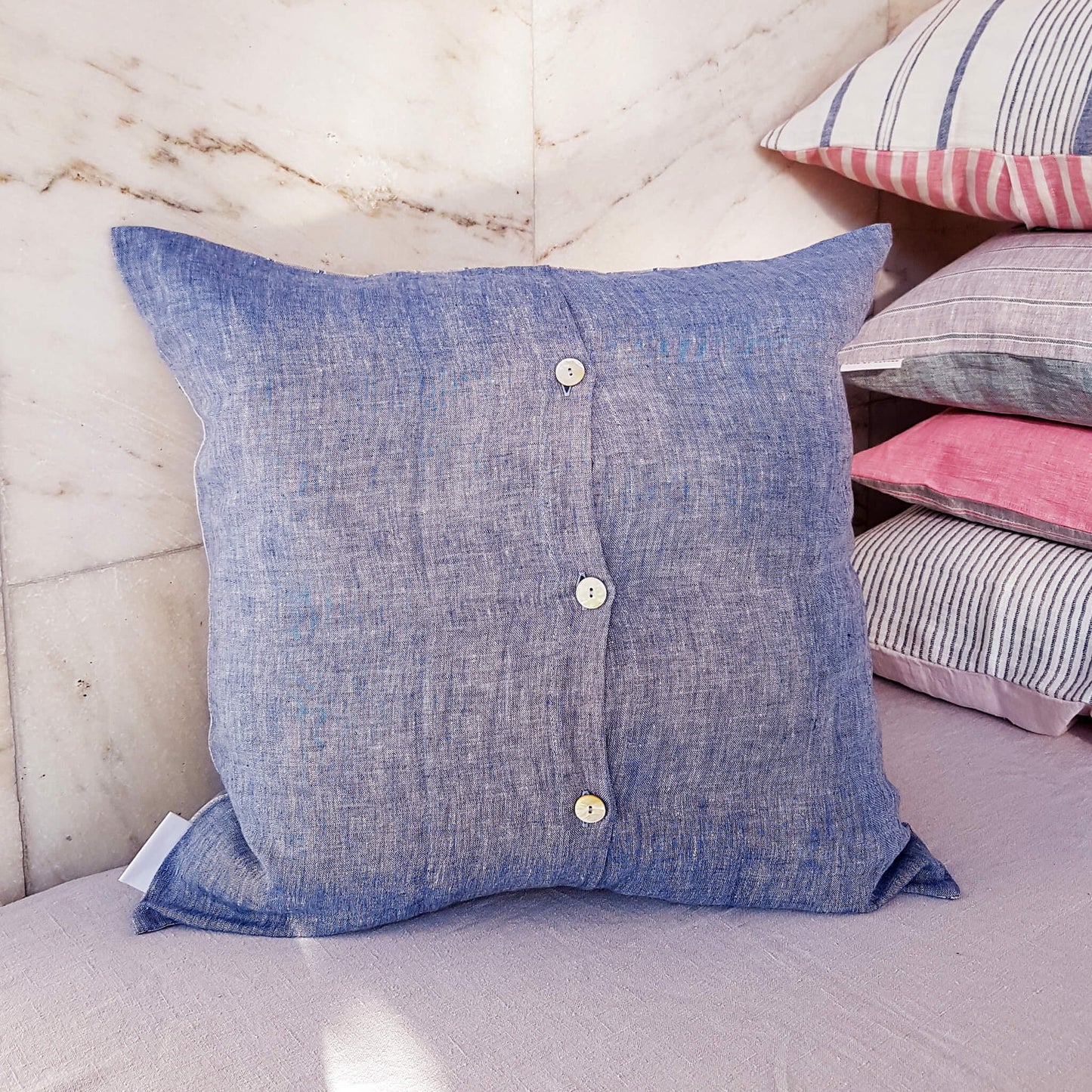 Sandhamn Linen Cushion Cover 50 x 50 Baltic Blue - Unik by Nature