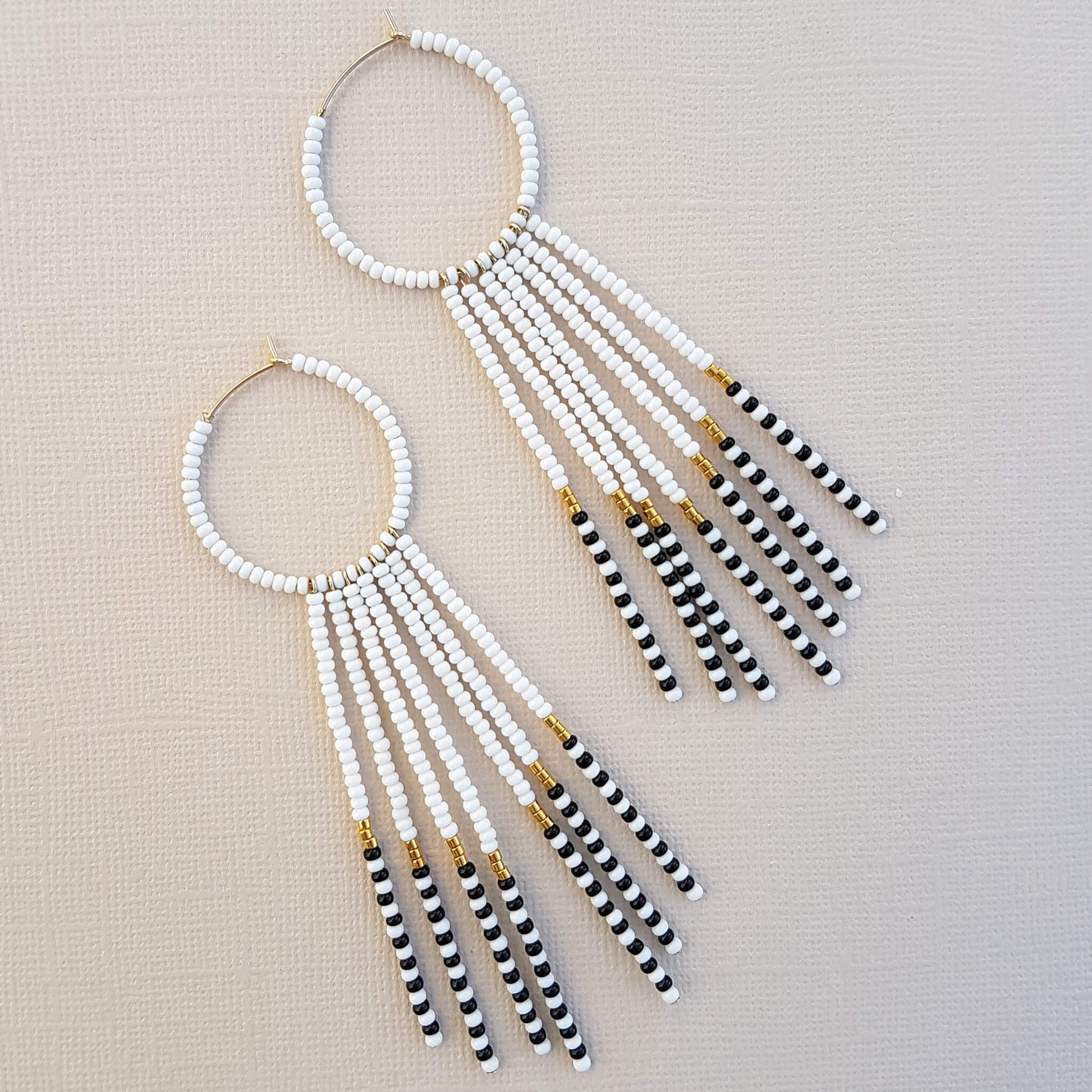 Porcupine Earrings Handmade White Black & Gold - Unik by Nature