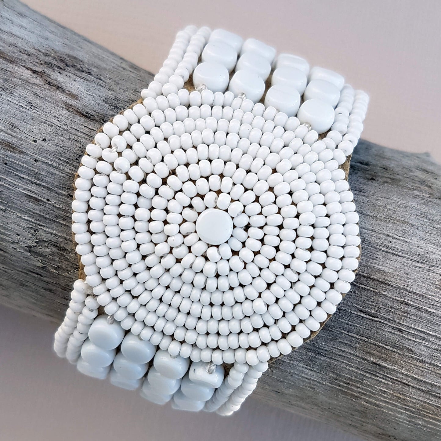 Sipolio Leather Bracelet Disk Handmade White - Unik by Nature