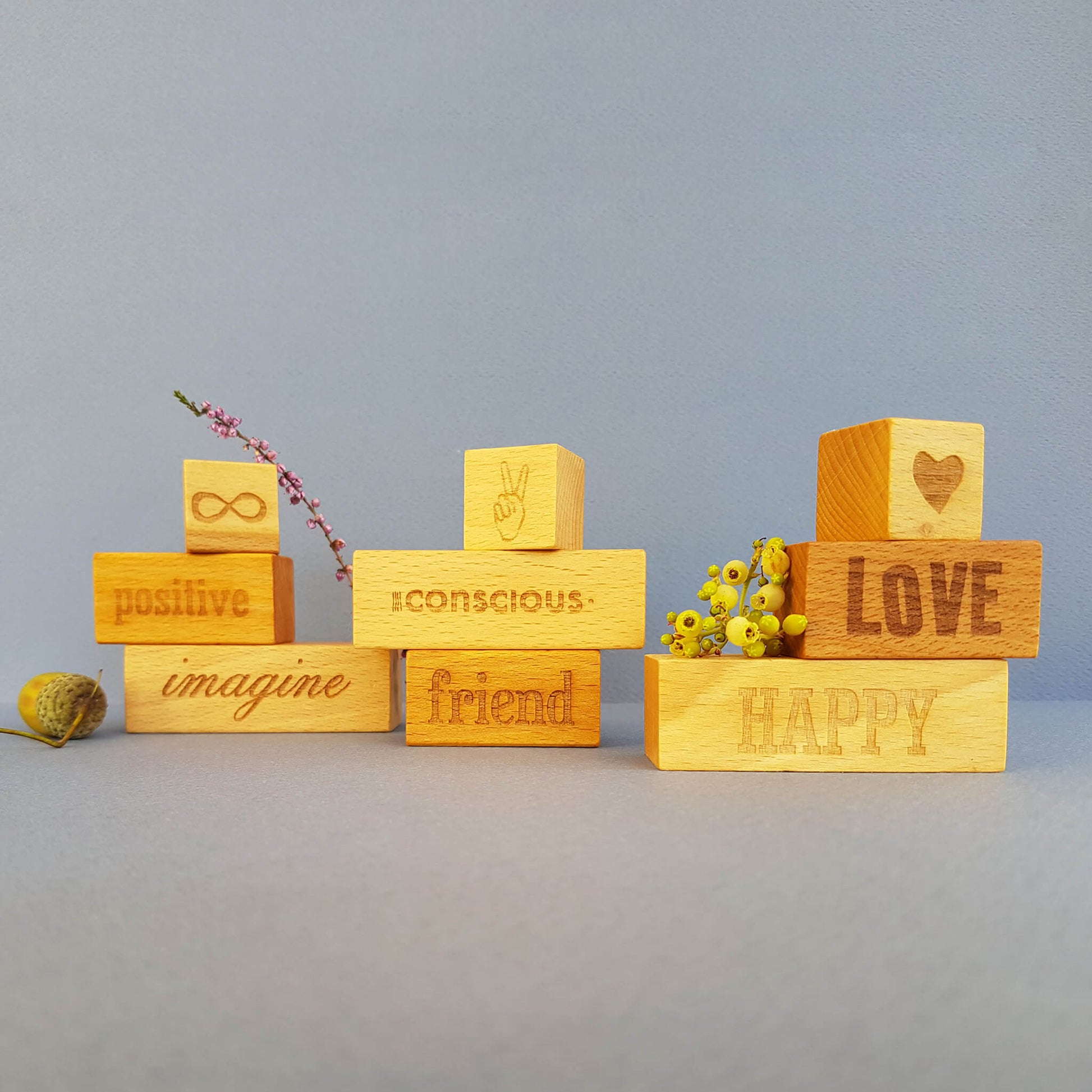On my Mind - Conscious Friend 3 Engraved Wooden Blocks - Unik by Nature
