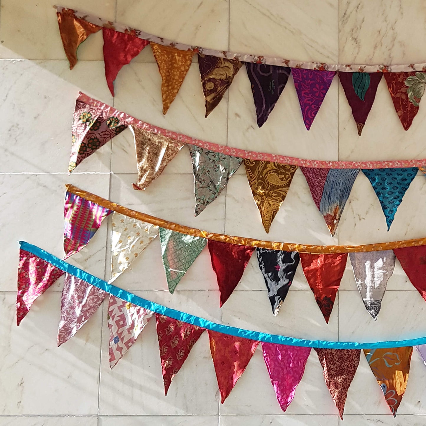 Silk Route Triangle Garland made of recycled Saris - Unik by Nature