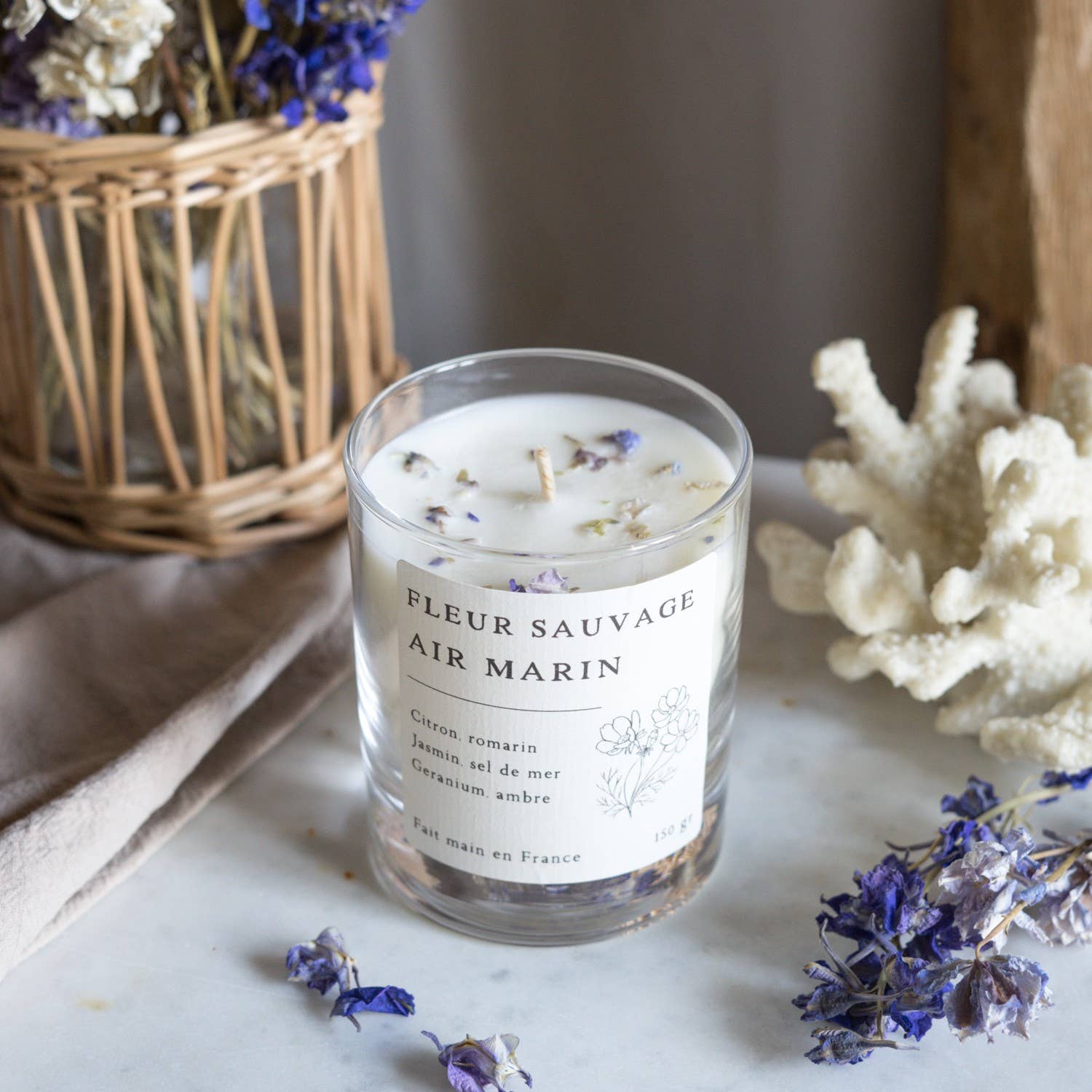 Leaves & Co - Fleur Sauvage Air Marin Bougie  Collection essentielle - Unik by Nature