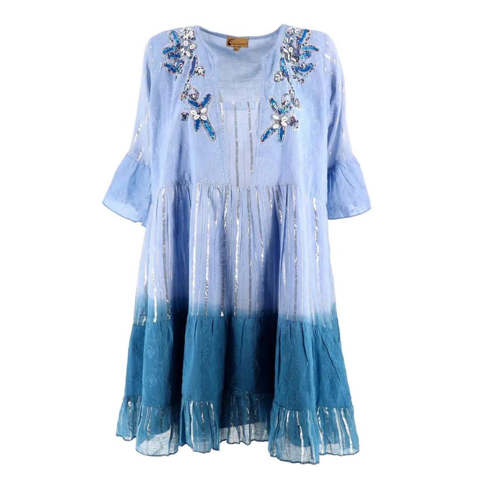 Granada Short Dress embroidered with beads & cowrie shells - Unik by Nature