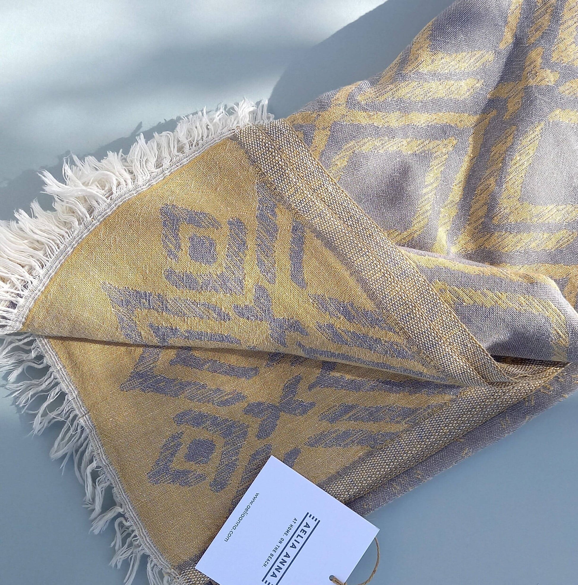 Pestemal Towel or Throw Aegiali Yellow mustrad & Grey - Unik by Nature